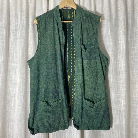Fabinda 100% Cotton Men’s Green Natural Dyed Vest Size XL - Picture 1 of 12